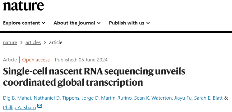 Nature I 单细胞新生RNA测序scGRO-seq揭示全基因组的转录协作图