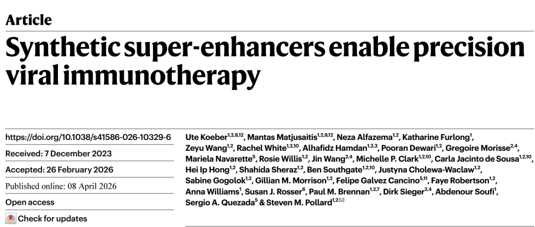 83%肿瘤清除，11个月无复发：《Nature》重磅！合成超级增强子实现精准免疫治疗图